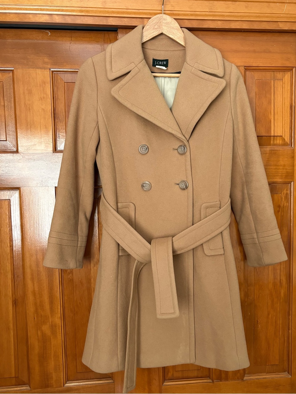 J. Crew Belted Double Breasted Coat Wool Cashmere Camel Jacket Size 0